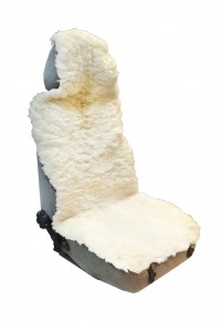Накидка на сиденье из не стриженной шкуры барана  с крепежом, цвет натуральный белый